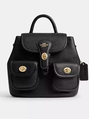Coach Black Pebbled Leather Mini Backpack with Gold Hardware